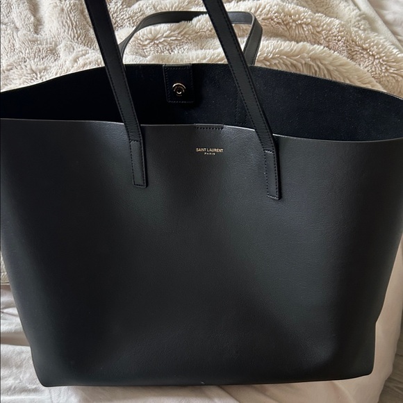 Saint Laurent Handbags - Saint Laurent Black Leather Tote with Gold Logo